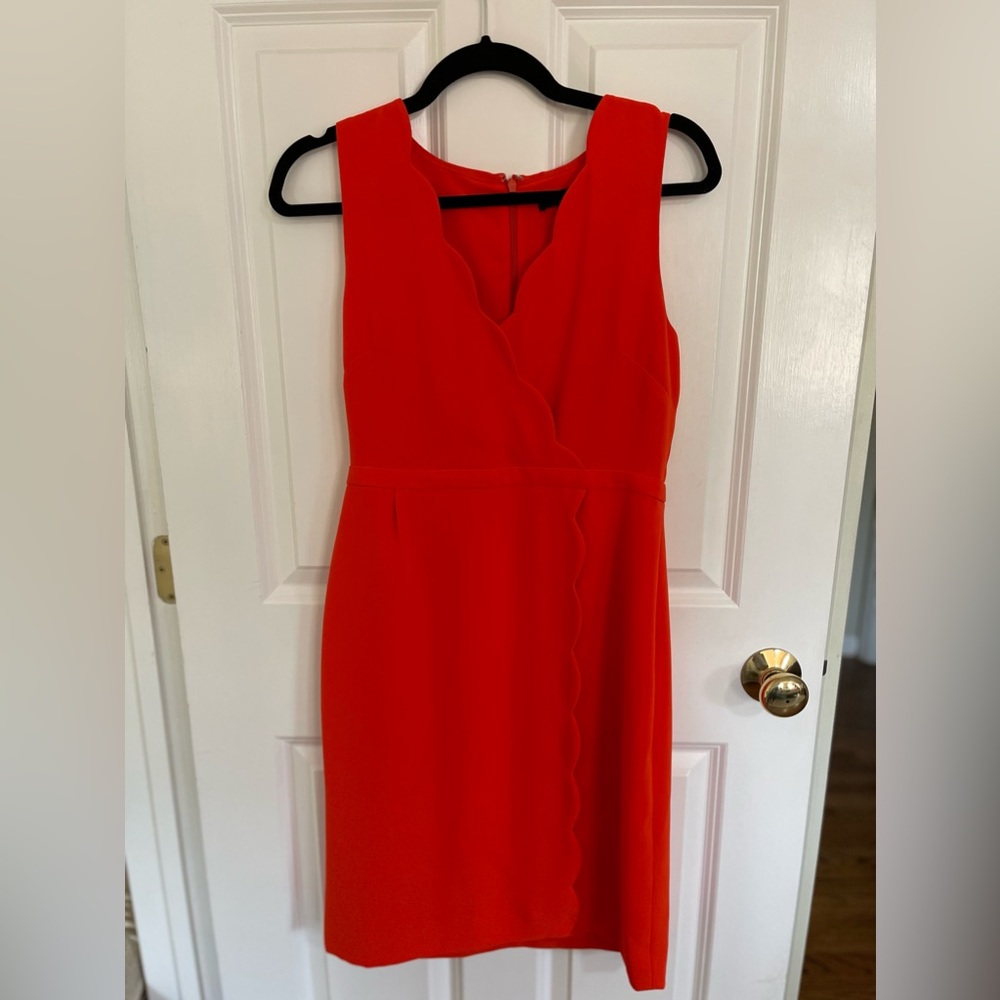 J.Crew Scalloped Edge Crepe Red/Orange Dress in Size 6